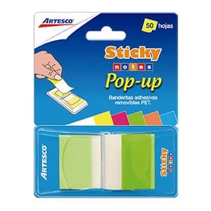 BANDERITAS ADHESIVAS ARTESCO POP UP VERDE NEÓN 50 HOJAS
