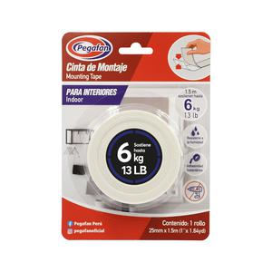 CINTA DE MONTAJE PEGAFAN PARA INTERIORES 25 MM X 1.5 M
