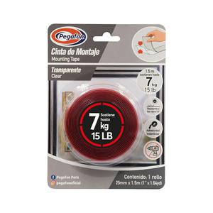CINTA DE MONTAJE PEGAFAN TRANSPARENTE 25 MM X 1.5 M