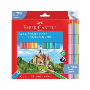 COLORES LARGOS FABER CASTELL HEXAGONAL + 4 PASTEL X 24 UND