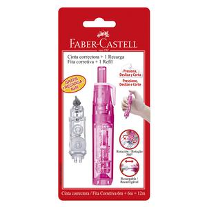 CINTA CORRECTORA FABER CASTELL RETRÁCTIL ROSADO + RECARGA