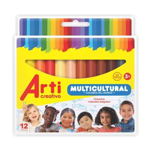CRAYONES DELGADOS ARTI CREATIVO MULTICULTURAL COLORES DEL MUNDO X 12 UND