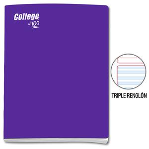 CUADERNO TRIPLE RENGLÓN CON SOMBRA DELUXE COLLEGE A4 MORADO 100 HOJAS