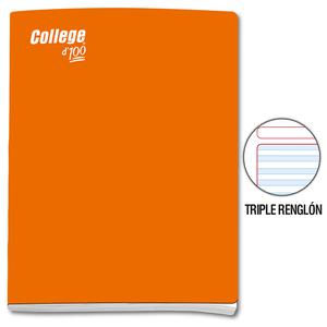 CUADERNO TRIPLE RENGLÓN CON SOMBRA DELUXE COLLEGE A4 NARANJA 100 HOJAS