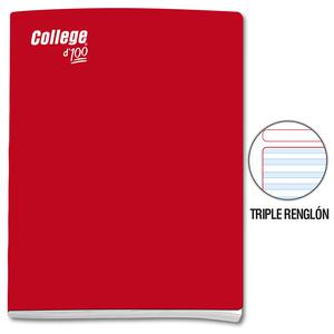 CUADERNO TRIPLE RENGLÓN CON SOMBRA DELUXE COLLEGE A4 ROJO 100 HOJAS