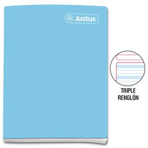 CUADERNO TRIPLE RENGLÓN CON SOMBRA DELUXE JUSTUS A4 CELESTE 80 HOJAS