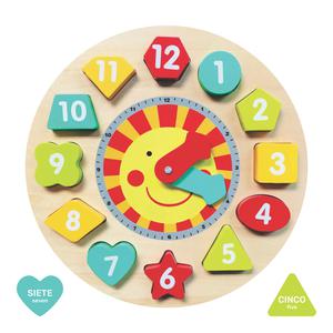 JUEGO DIDÁCTICO ARTI CREATIVO ENCAJE DE MADERA RELOJ BILINGUE