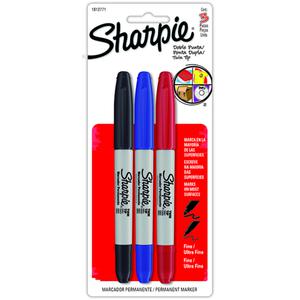 PLUMÓN INDELEBLE DELGADO SHARPIE DOBLE PUNTA AZUL/ NEGRO / ROJO