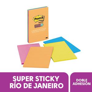 NOTAS ADHESIVAS 3M POST-IT SUPER STICKY 101.6 X 152 MM MULTICOLOR 180 HOJAS