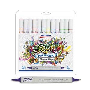 PLUMÓN DELGADO ARTESCO SKETCH MARKER DOBLE PUNTA X 12 UND