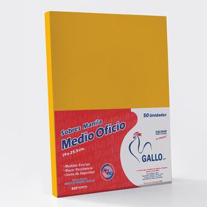SOBRE MANILA GALLO 1/2 OFICIO PAQUETE X 50 UND
