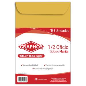 SOBRE MANILA GRAPHOS OFICIO 1/2 BOLSA X 10 UND