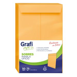 SOBRE MANILA GRAFIPAPEL OFICIO PAQUETE X 50 UND
