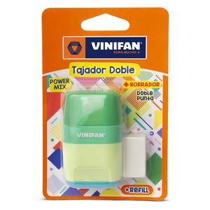 TAJADOR DOBLE DE PLÁSTICO VINIFAN POWER MIX REFILL CON DEPÓSITO SURTIDO X 1 UND