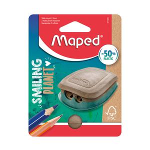 TAJADOR DOBLE DE PLÁSTICO MAPED SMILING PLANET CON DEPÓSITO