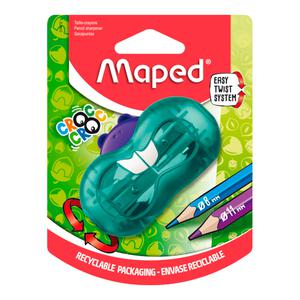 TAJADOR DOBLE DE PLÁSTICO MAPED CROC TWIST CON DEPÓSITO X 1 UND