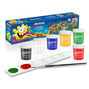 TÉMPERA ARTESCO SET X 6 COLORES + PINCEL + PALETA